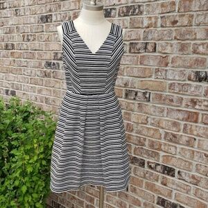 Taylor Striped Fit n Flare V-neck Dress Blk/Wht 4